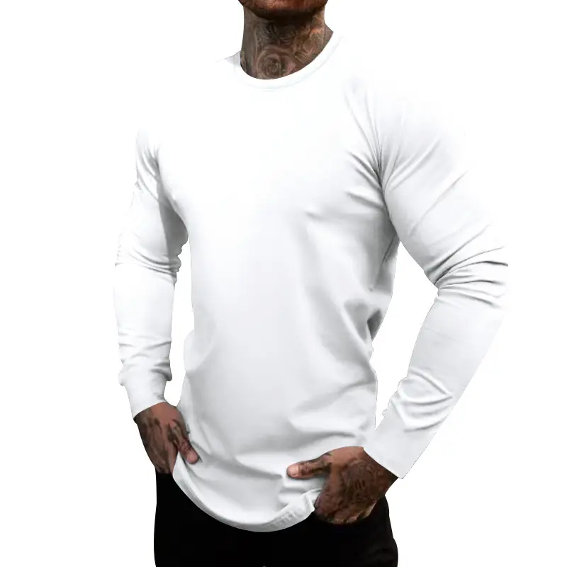 Men's Blue Long Sleeve Round Neck T-Shirt - Image 11