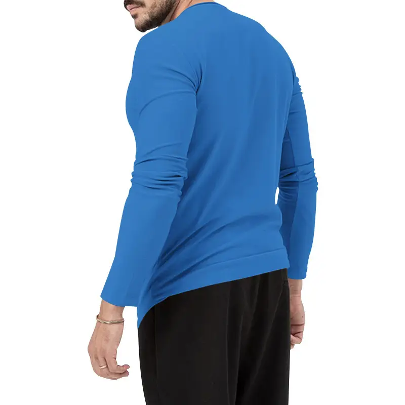 Men's Blue Long Sleeve Round Neck T-Shirt - Image 13