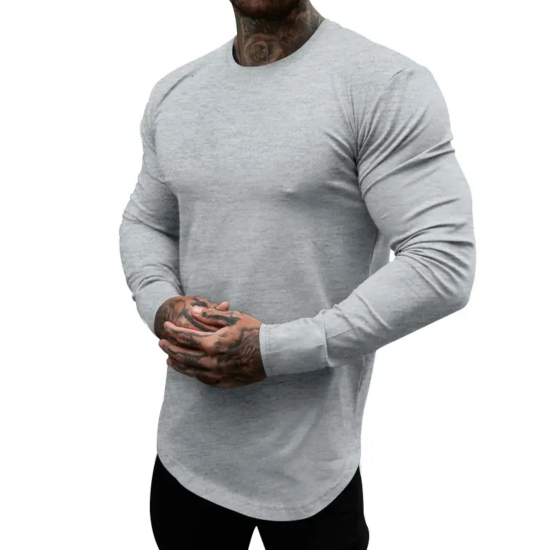Men's Blue Long Sleeve Round Neck T-Shirt - Image 6
