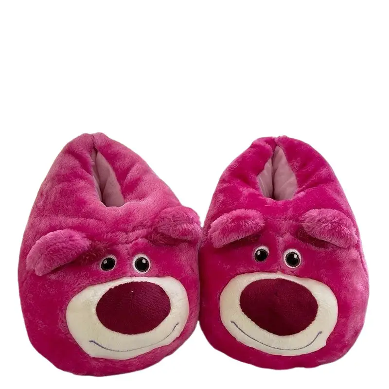 Strawberry Bear Cotton Slippers for Girls' Dormitory, Home, Fully Enclosed, Warm, Non-Slip, Plush Shoes, Sister's Winter Soft and Cute Warm Slippers