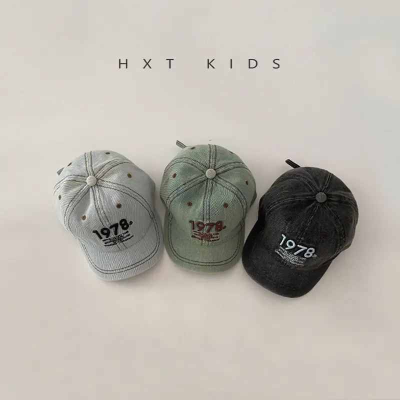 Children's Letter Embroidered Cap Blue Grey 1978 - Image 5