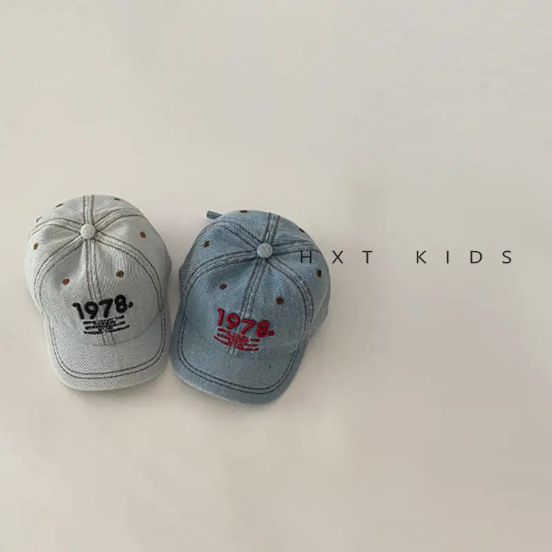 Children's Letter Embroidered Cap Blue Grey 1978 - Image 7