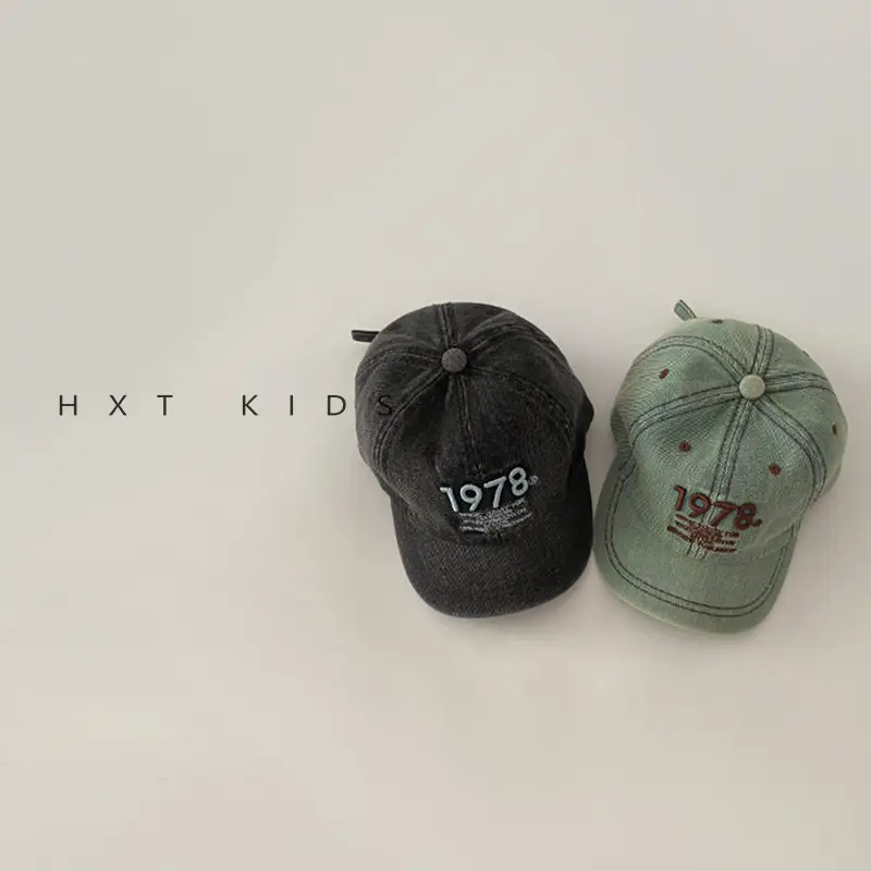 Children's Letter Embroidered Cap Blue Grey 1978 - Image 8