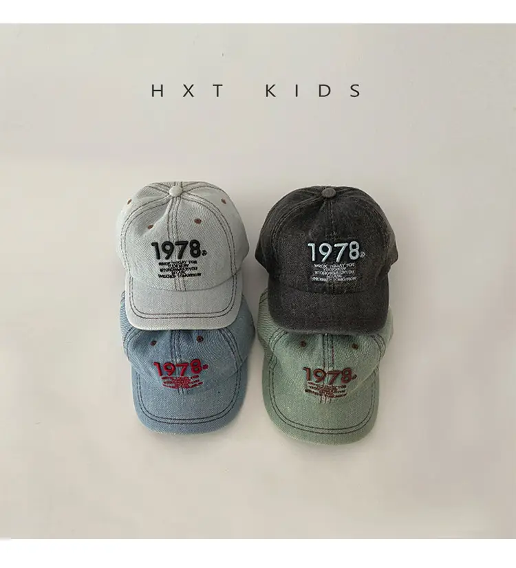 Children's Letter Embroidered Cap Blue Grey 1978 — feature 2