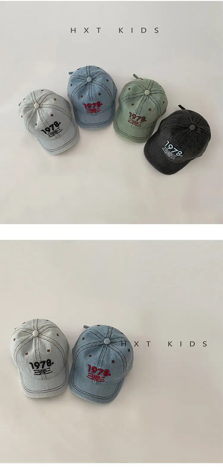 Children's Letter Embroidered Cap Blue Grey 1978 — feature 3