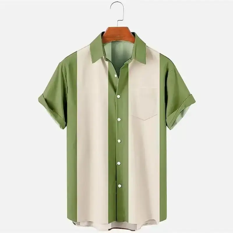 Men's 3D Printed Striped Short Sleeve Shirt Teal Grey - Image 27