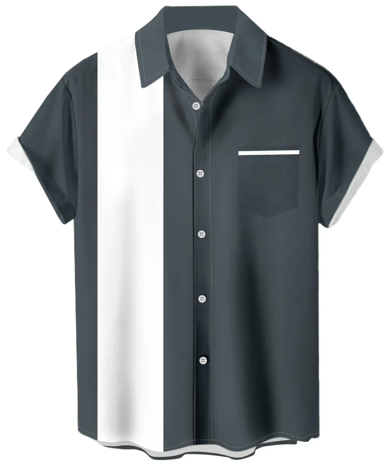 Men's 3D Printed Striped Short Sleeve Shirt Teal Grey - Image 16
