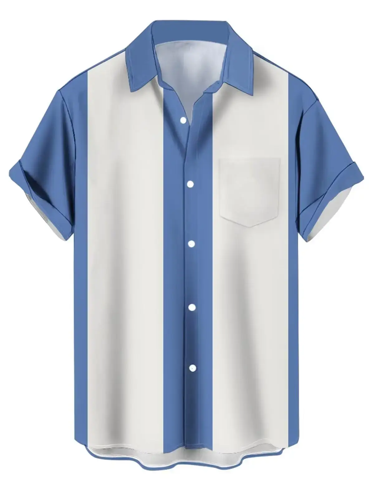 Men's 3D Printed Striped Short Sleeve Shirt Teal Grey - Image 18