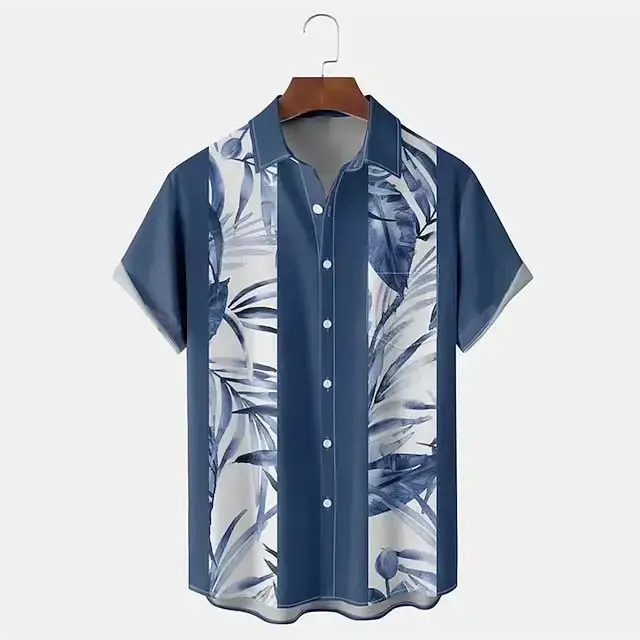 Men's 3D Printed Striped Short Sleeve Shirt Teal Grey - Image 2