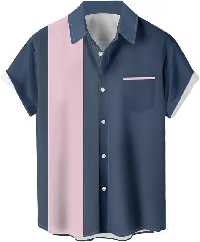 Men's 3D Printed Striped Short Sleeve Shirt Teal Grey - Image 22