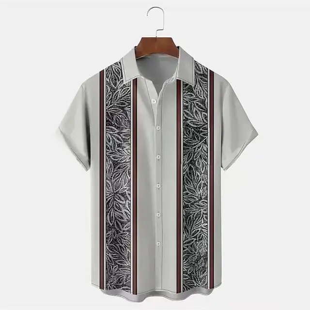 Men's 3D Printed Striped Short Sleeve Shirt Teal Grey - Image 6
