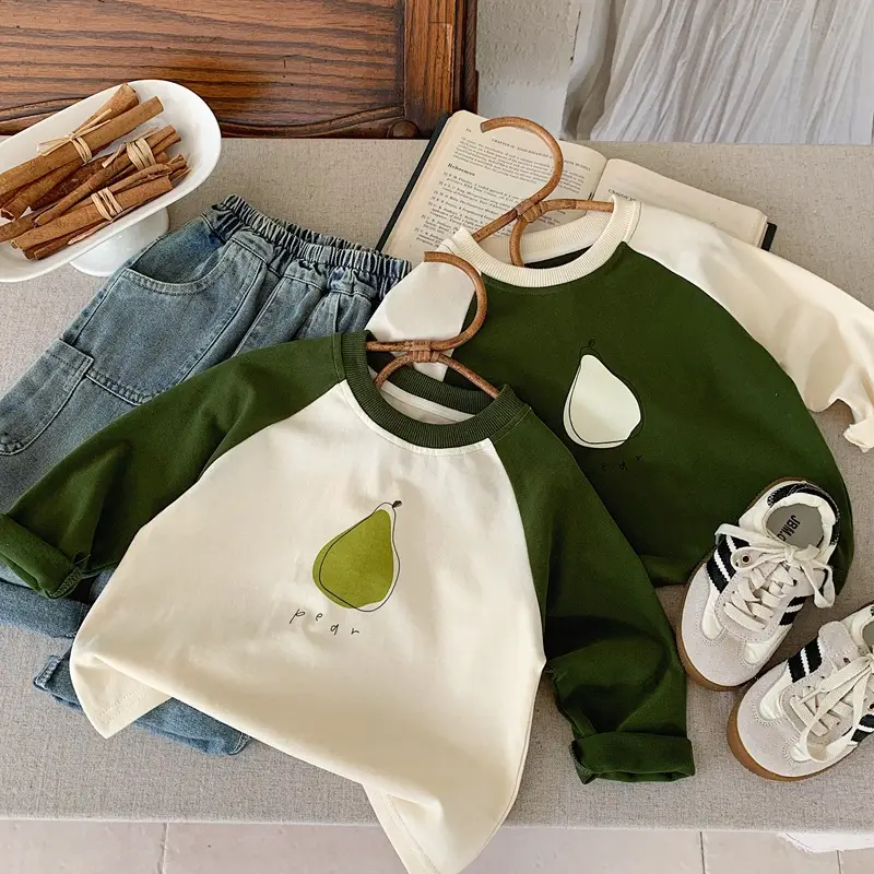 Autumn Raglan Sleeve T-Shirt for Boys Green Cream - Image 3