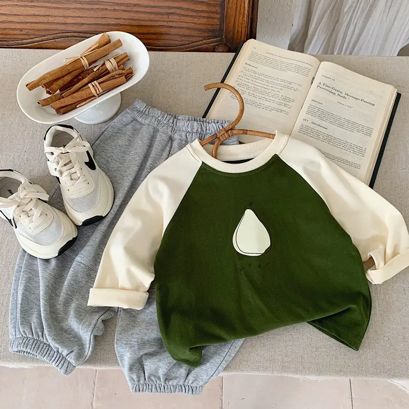 Autumn Raglan Sleeve T-Shirt for Boys Green Cream - Image 4