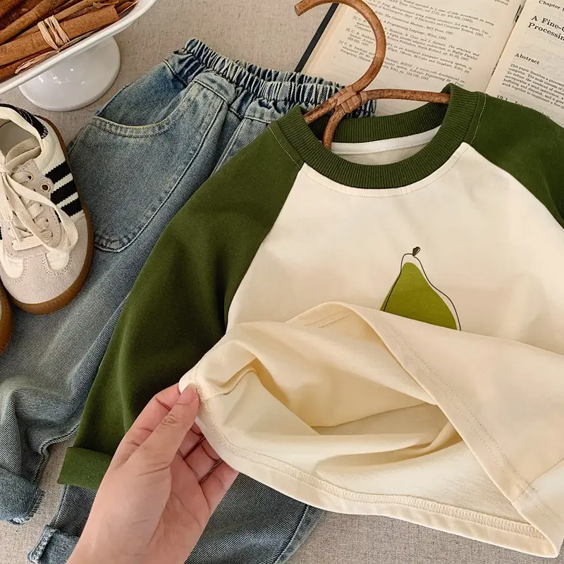 Autumn Raglan Sleeve T-Shirt for Boys Green Cream — feature 6