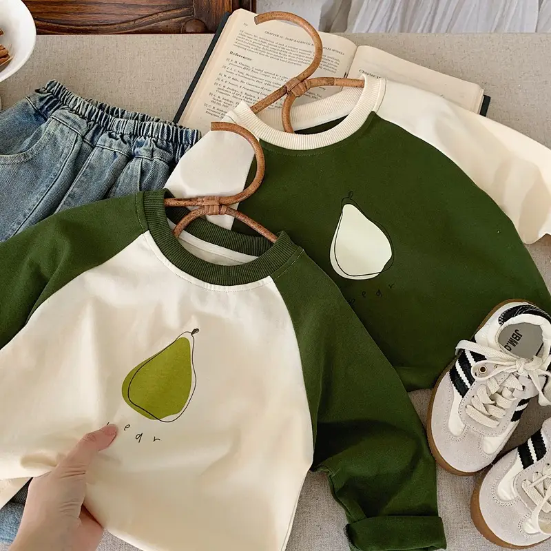 Autumn Raglan Sleeve T-Shirt for Boys Green Cream — feature 7
