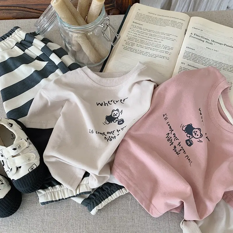 Pink Korean Kids T-Shirt Set for Boys Girls Spring Autumn — feature 10