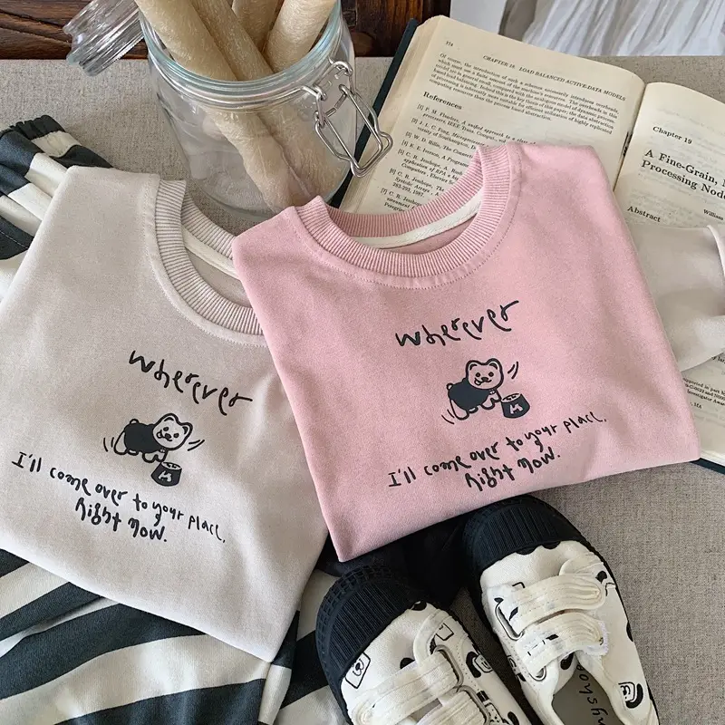 Pink Korean Kids T-Shirt Set for Boys Girls Spring Autumn — feature 5
