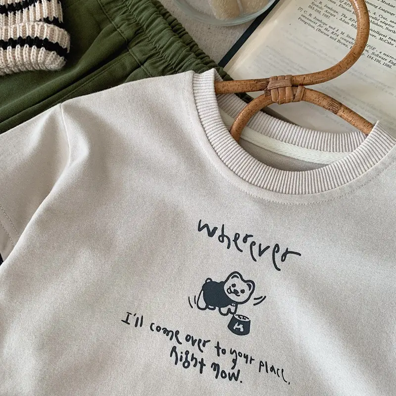 Pink Korean Kids T-Shirt Set for Boys Girls Spring Autumn — feature 6