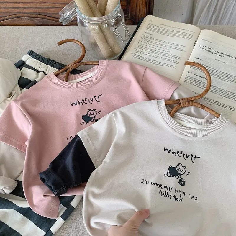 Pink Korean Kids T-Shirt Set for Boys Girls Spring Autumn — feature 8