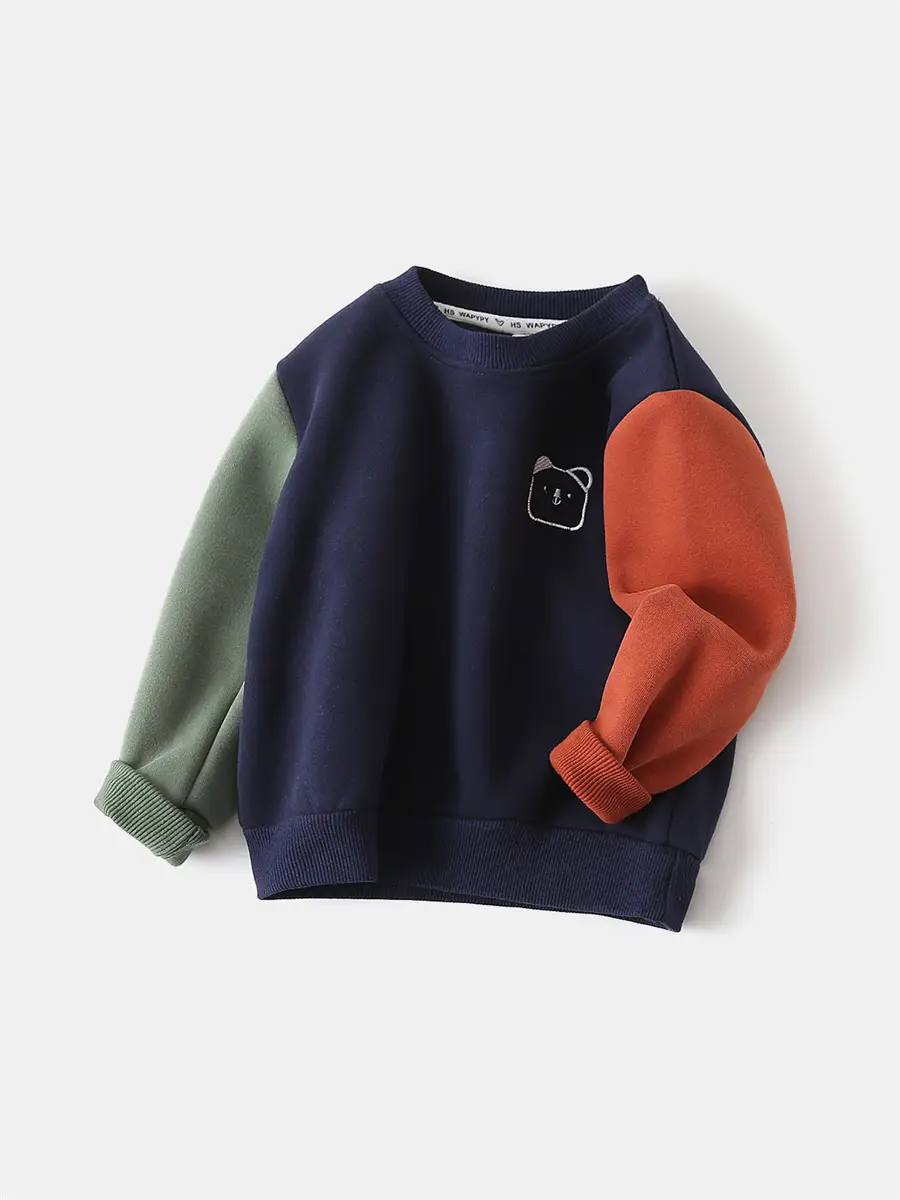 Children's Fleece Sweatshirt 2026 New Autumn and Winter Children's Clothing Wholesale Boys' Patchwork Sleeve Thickened Warm Top One-Piece Dropshipping