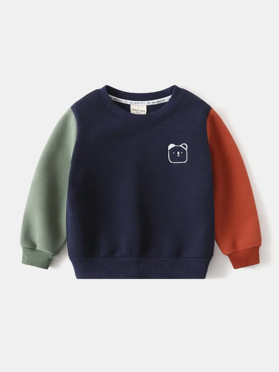 Children's Fleece Sweatshirt 2026 New Autumn and Winter Children's Clothing Wholesale Boys' Patchwork Sleeve Thickened Warm Top One-Piece Dropshipping