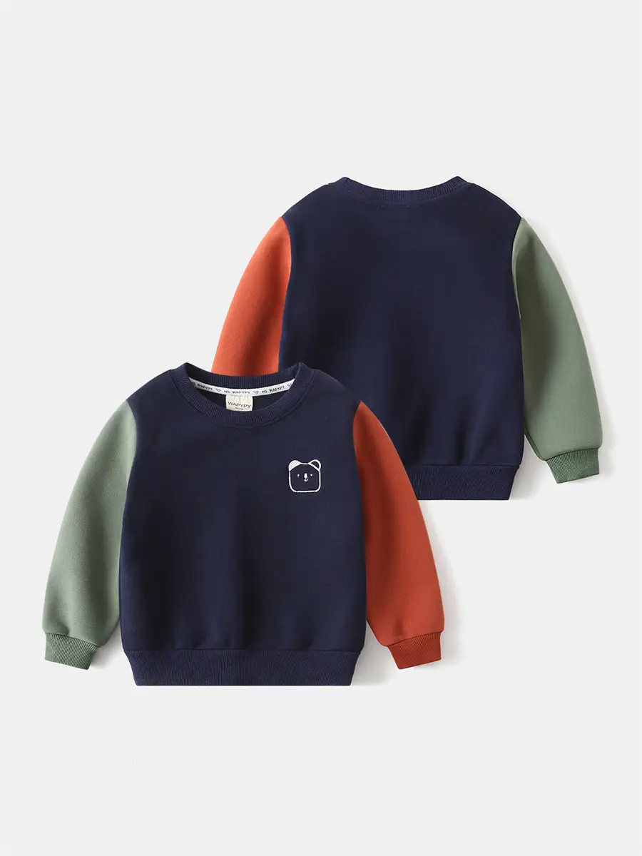Children's Fleece Sweatshirt 2026 New Autumn and Winter Children's Clothing Wholesale Boys' Patchwork Sleeve Thickened Warm Top One-Piece Dropshipping