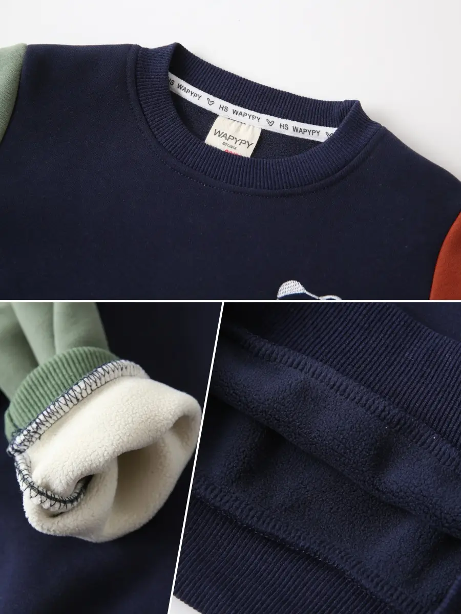 Children's Fleece Sweatshirt 2026 New Autumn and Winter Children's Clothing Wholesale Boys' Patchwork Sleeve Thickened Warm Top One-Piece Dropshipping