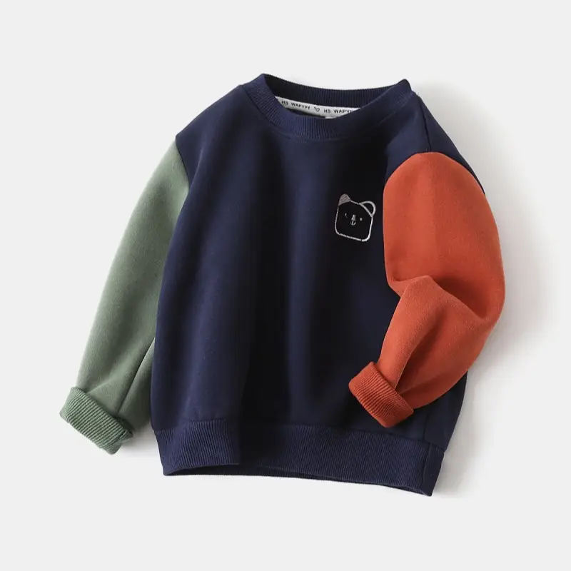 Children's Fleece Sweatshirt 2026 New Autumn and Winter Children's Clothing Wholesale Boys' Patchwork Sleeve Thickened Warm Top One-Piece Dropshipping — feature 1