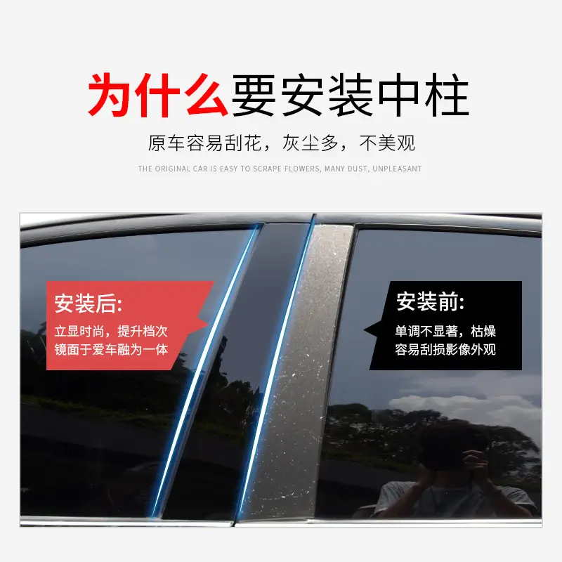 Applicable to 2016-2019 Chery Tiggo Ruihu 7 PRO window decoration door frame bright black center pillar sticker 20-23