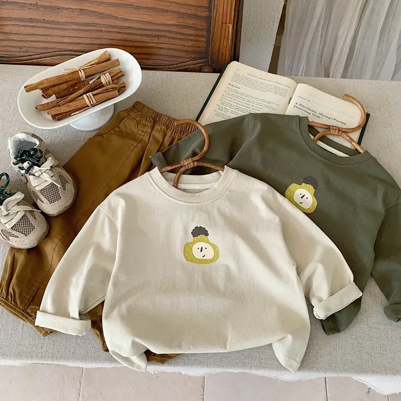 Boys Long Sleeve Cotton T-Shirt Green Yellow Print — feature 2