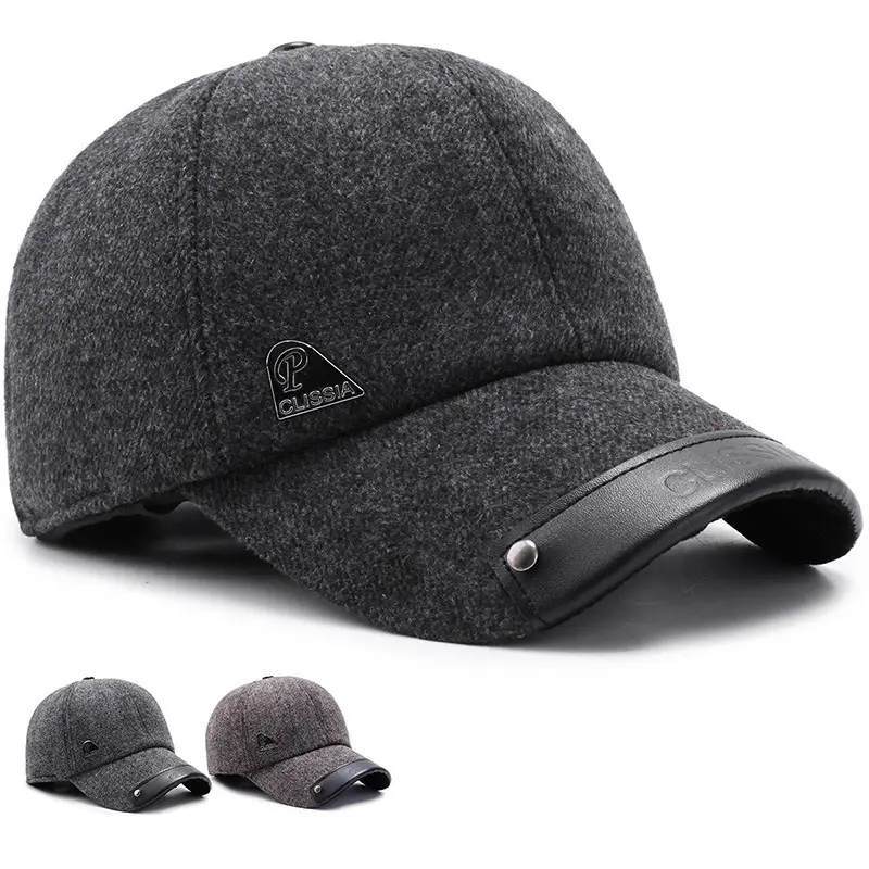 Men's Wool Baseball Cap Grey Winter Warm Dad Hat