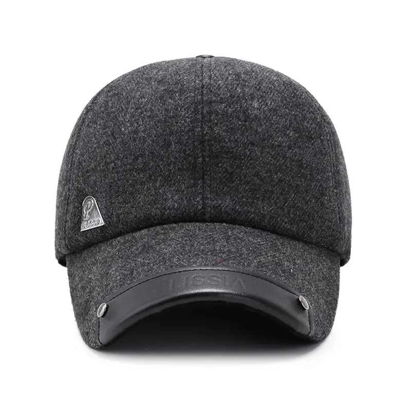 Men's Wool Baseball Cap Grey Winter Warm Dad Hat