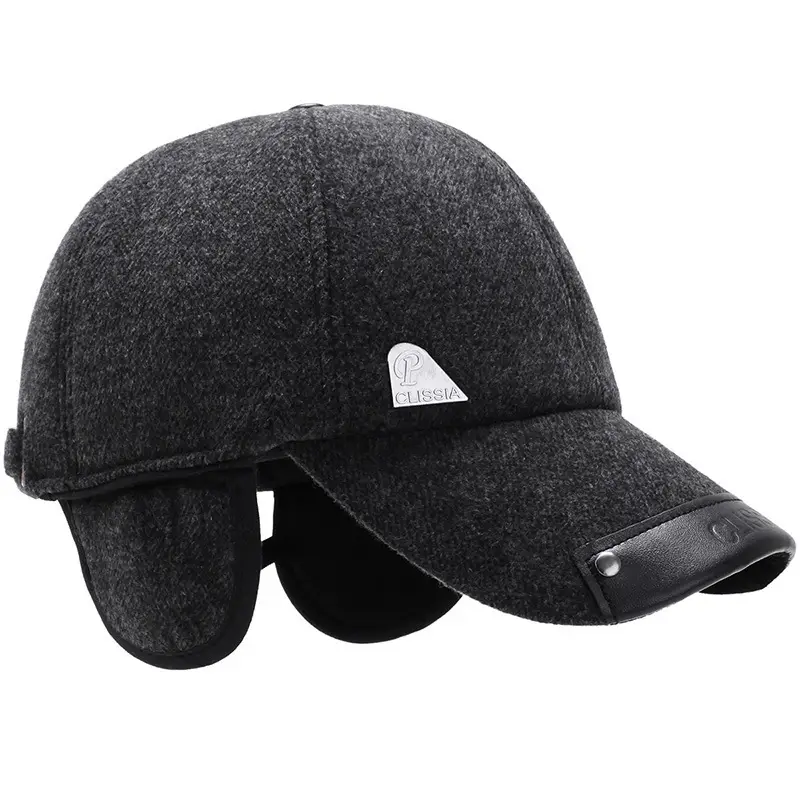 Men's Wool Baseball Cap Grey Winter Warm Dad Hat