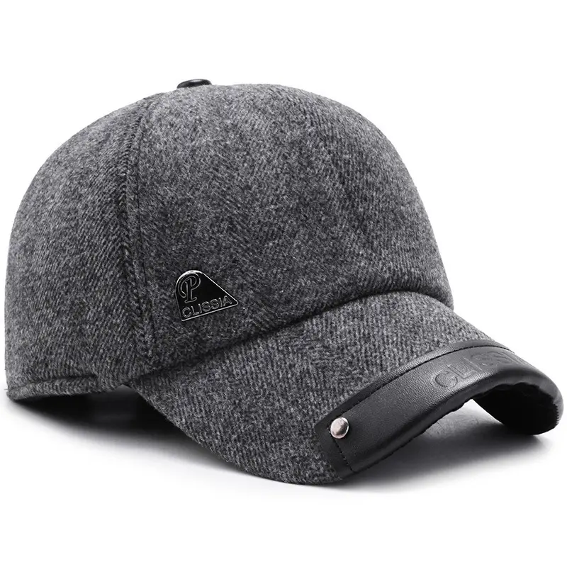 Men's Wool Baseball Cap Grey Winter Warm Dad Hat