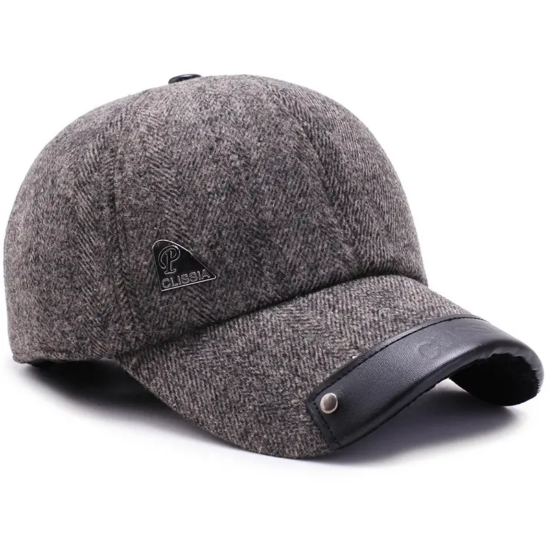 Men's Wool Baseball Cap Grey Winter Warm Dad Hat