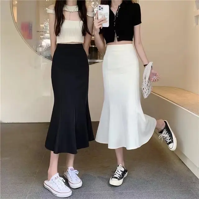 Women Fishtail Skirt Mid Waist Slim Fit Long Sleeve
