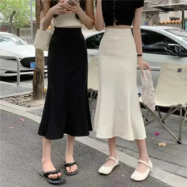 Women Fishtail Skirt Mid Waist Slim Fit Long Sleeve