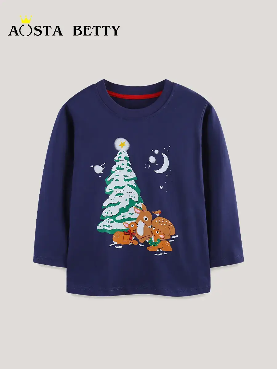 Kids Christmas Long Sleeve T-Shirt Navy Blue