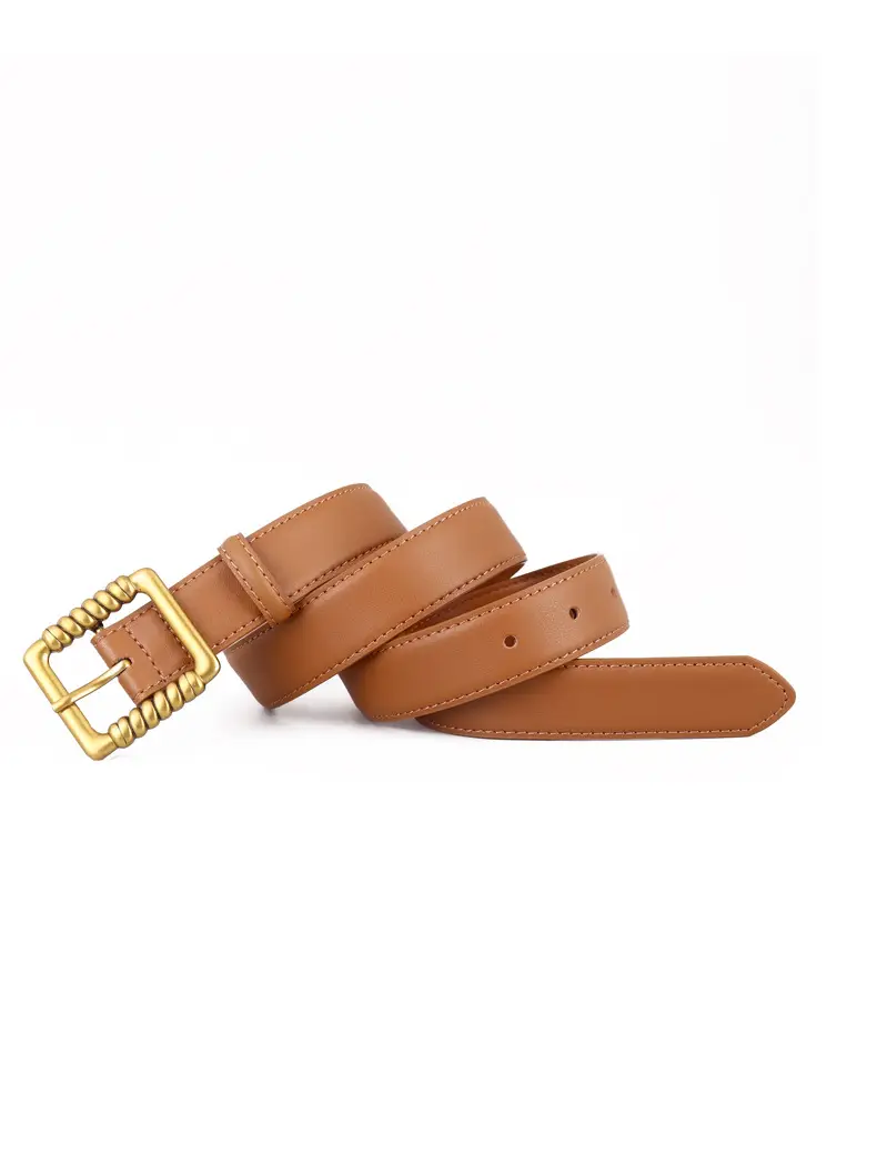 Women's Black Genuine Leather Belt with Gold Buckle — feature 28