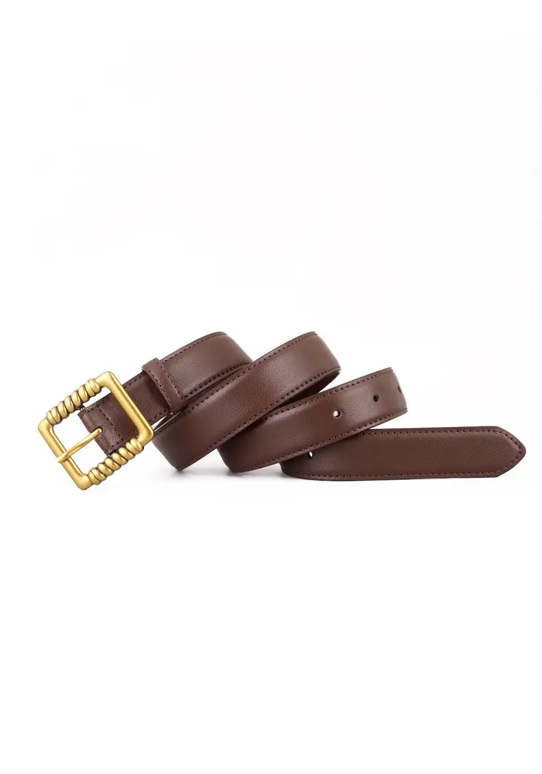 Women's Black Genuine Leather Belt with Gold Buckle — feature 29
