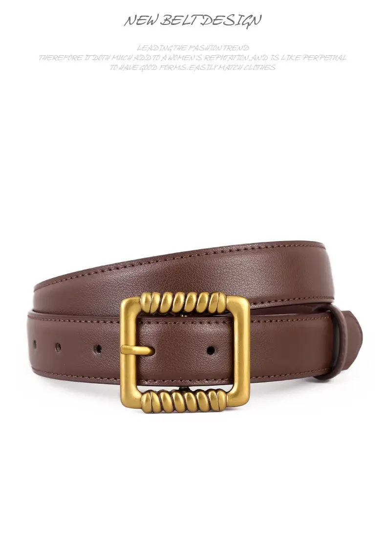 Women's Black Genuine Leather Belt with Gold Buckle — feature 39