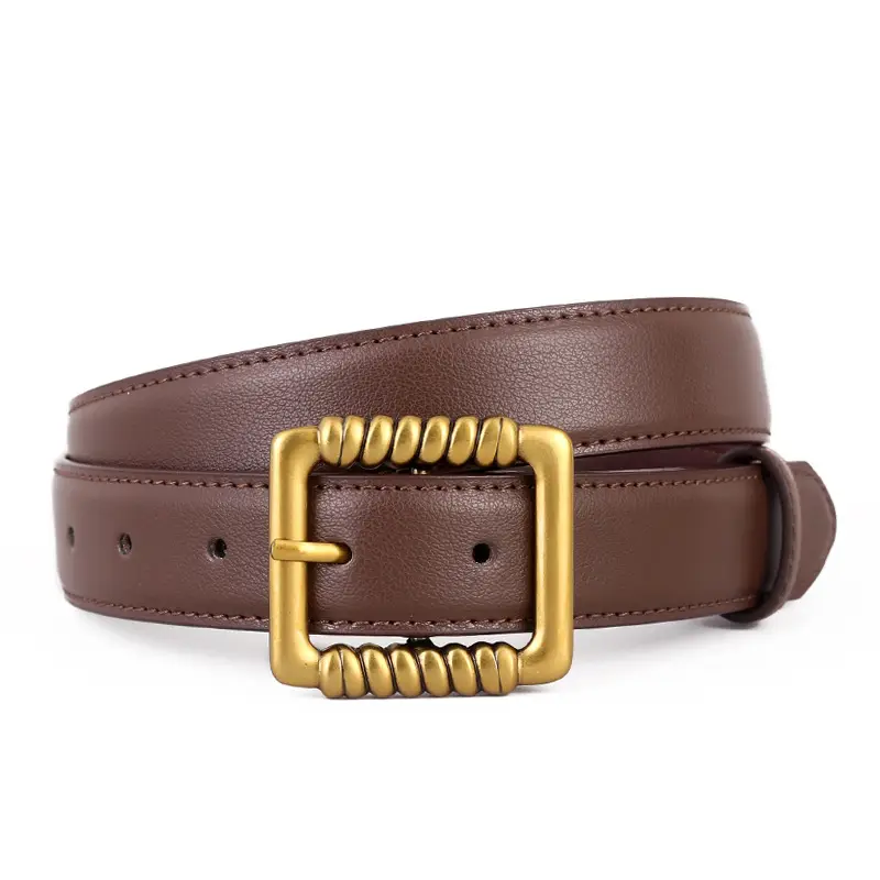 Women's Black Genuine Leather Belt with Gold Buckle - Image 2