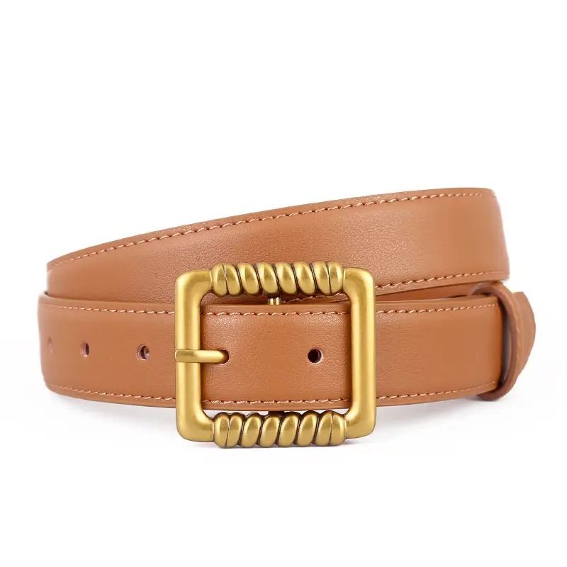 Women's Black Genuine Leather Belt with Gold Buckle - Image 3