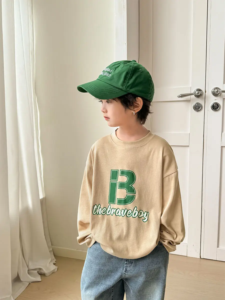 Haima Boys Long Sleeve Letter Print T-Shirt Beige - Image 6