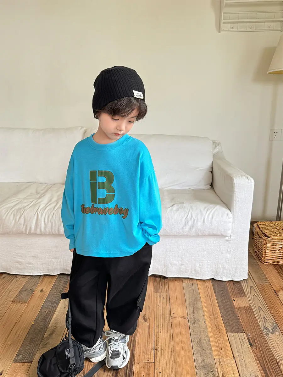 Haima Boys Long Sleeve Letter Print T-Shirt Beige - Image 7
