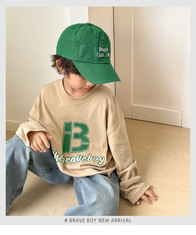 Haima Boys Long Sleeve Letter Print T-Shirt Beige — feature 2