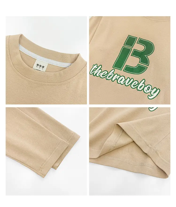 Haima Boys Long Sleeve Letter Print T-Shirt Beige — feature 5