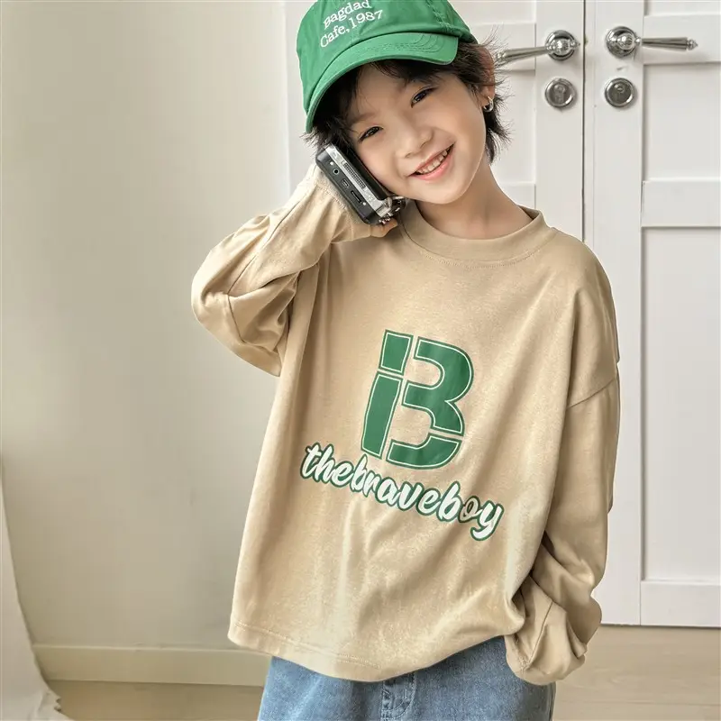 Haima Boys Long Sleeve Letter Print T-Shirt Beige - Image 2