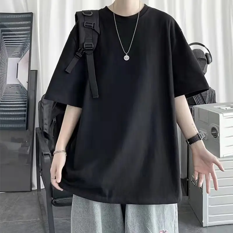 Men's Black Loose T-Shirt Short Sleeve Unisex - Image 2