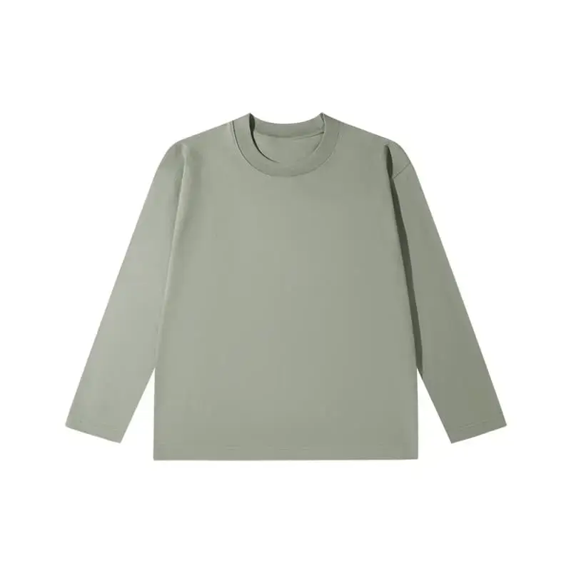 Men's Long Sleeve Plain Cotton T-Shirt Olive Green - Image 12